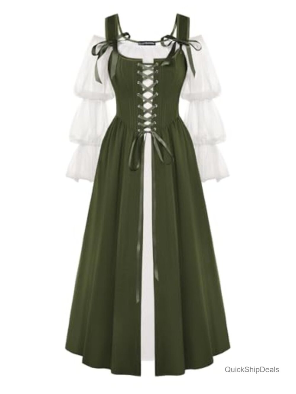 Renaissance Lace Up Peasant Dress 2-Piece Corset Overdress Costume Set